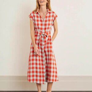 Boden Cassidy Linen Dress in Blue/Orange Gingham Size US 6 Reg